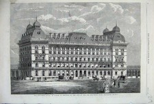 Original Old Antique Print Grosvenor Hotel Basin Belgravia 1860 Architecture