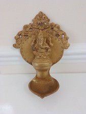 Vintage Metal Brass Lord Ganesha Oil Burner India Indian Religious Wall Mount