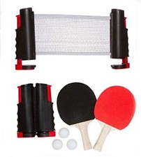 Instant Table Tennis Ping Pong Set Bats & Ball & Net Extendable Retractable Net