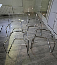 4 x IKEA Tobias Clear Perspex Dining Chairs Transparent - Chrome Plated.