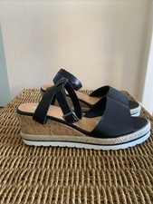Black Cork Wedge Sandals, Size