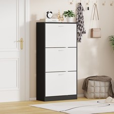 3 Drawer Shoe Cabinet Cupboard Storage Footwear Stand Wooden Rack Grey / White