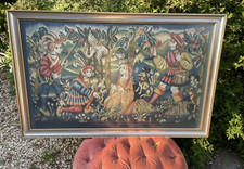 Antique 19th Century Handmade tapestry wall hanging large French the Falcon hunt