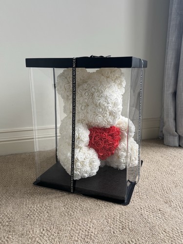 Luxury white rose teddy bear - white,