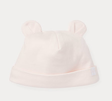 Authentic Ralph Lauren Bear-Ear Pale Pink Cotton Interlock Baby Beanie Hat BNWT
