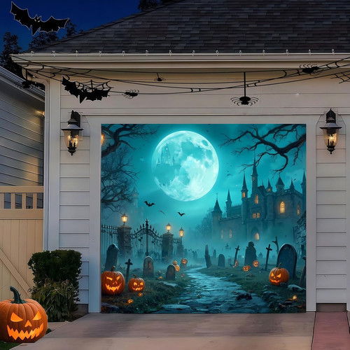 Halloween garage door cover - halloween,
