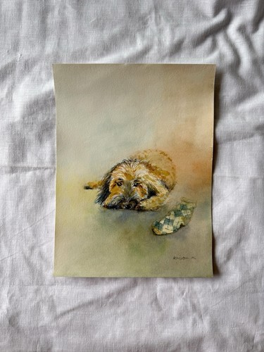 Original watercolor puppy dog - original,
