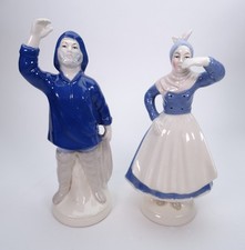 2 Vintage Wagner & Apel Porcelain Figurines Fisherman & Fishermans Wife GDR