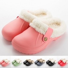Womens/Men Waterproof Slippers Furry Lined Winter Clogs Garden Warm Shoes Mules
