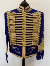 Men's Military Uniform Blue Napoleonic Hussar Jacket Tunic Pelisse Jimi Hendrix