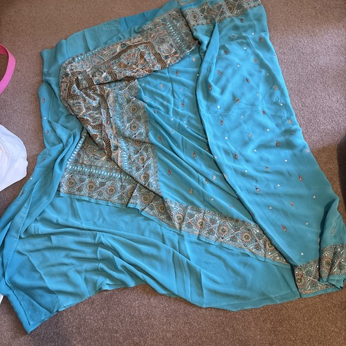 Vintage embroidered sari blue - sari,