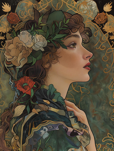 Art nouveau woman with floral - art,