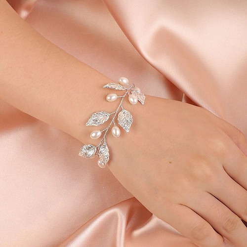 Bridal pearl flower bracelet - pearl,