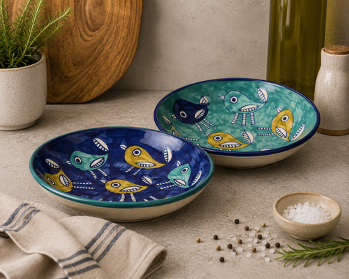 Pair handmade blue ceramic - handmade,