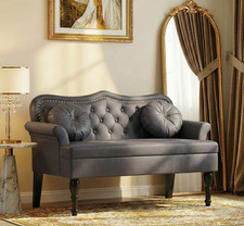 2 Seater Chesterfield Faux Leather Sofa Grey Ready For Delivery