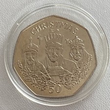 1988 Gibraltar 50p Christmas Coin * BUnc * Three Kings  * In Capsule 