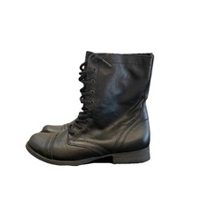 Steve Madden TROOPA Leather Combat Boots Black Side Zip Lace Up Women's 8.5