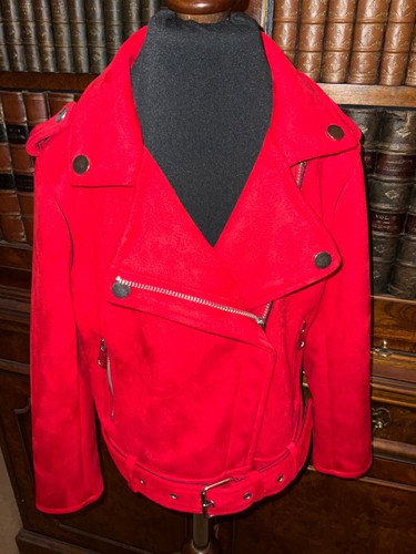 Girls red faux suede - red, biker