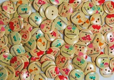 Wooden Buttons Printed Handmade Themed Patterned - Unique Prints