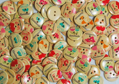 Wooden buttons printed - wooden,