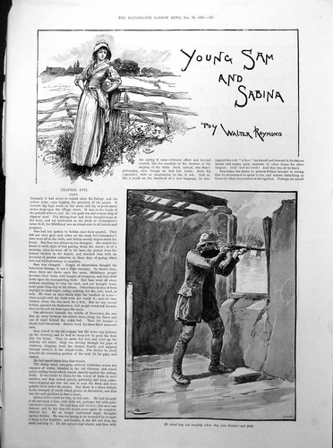 Old print lady fence young - lady,