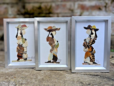 RARE Vtg 3 x African Butterfly Wing Art Prints Tribal Women Sam Dube Jija Oduka