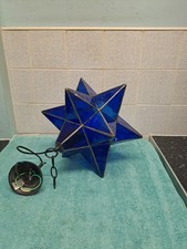 Tiffany Style -Pointed royal blue glass Star pendant Chandelier