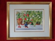 Mary Rogers Still Life with red tulips. Signed print from original watercolour