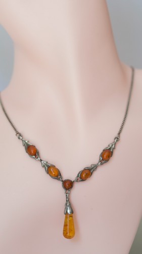 Vintage amber necklace 925 - amber, necklace,