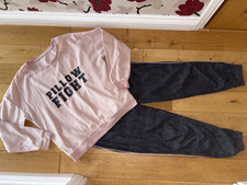 Ladies H&M Pink Grey L'Sleeved Full Legged Fleece Pyjamas, Loungewear, UK Size M