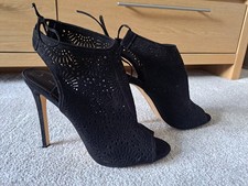 New Look Black Laser Cut Back Tie Booties High Stiletto Heels Worn Once Size 7