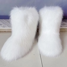 Faux Fur Boots for Women Fuzzy Fluffy Furry Round Toe Winter Snow Boots