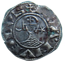 1163-1201 Crusader States Antioch Bohemund III Silver Denier Coin