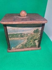 Vintage Wooden Tea Caddy With Goodrington Paigton Devon Depicted On The Front