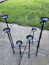 Mid-century Brutalist Black Metal Folding Hinged 6- Pillar Candle Holder