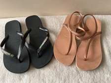HAVAIANAS flipflops X 2 ladies traditional black and bronze slingback size 41/42