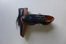 Mark McNairy Brogue Shoes Navy Grain Leather & Tweed - size UK 11 - New with Box
