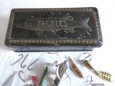 Rare Old Antique/Vintage Fishing Tackle Tin ~ with contents ~ Lures/Hooks
