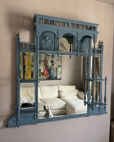 Art nouveau large blue painted - blue,