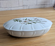 Limoges China long white dish with lid Lily design 17.5cm long