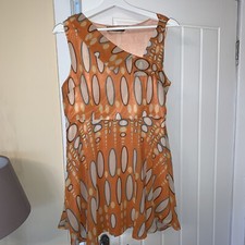 Ladies Girls Summer Orange Print Lined Dress. Size S-M. G Heaven