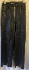 FAUX LEATHER HIGH RISE BLACK SIZE 6 RAW HEM WIDE LEG AUTUMN TROUSERS W24” L32”