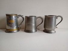 3 Vintage Pewter Tankards For