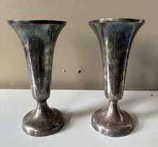 Silver Plate Trumpet Vases Walker & Hall Sheffield Set Of 2 Weighted Base 19cm H