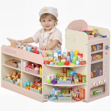 AIYAPLAY Kids Grocery Store, Pretend Play Shop with Cash Register, Pink