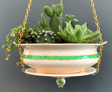 20s ANTIQUE Art Deco Solian Ware Soho Pottery HANGING PLANTER Queens Green