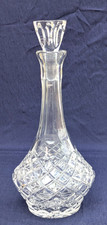 Tall French Crystal Diamond Cut Glass Whisky Brandy Decanter - 34cm, 1.6kg