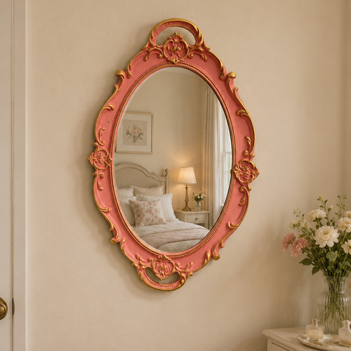 Vintage style oval - oval, pink/gold