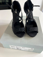 CARVELA KURT GEIGER T BAR SHOES, SIZE 39,UK 6, BLACK RHINESTONES, RRP £125.00