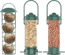 HANGING GARDEN BIRD FEEDERS SEEDS PEANUTS FAT SUET BALLS WILD OUTDOOR SET OF 3
